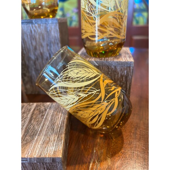 Anchor Hocking Amber Wheat Patterned Mid Century Juice Glasses. - Picture 9 of 10